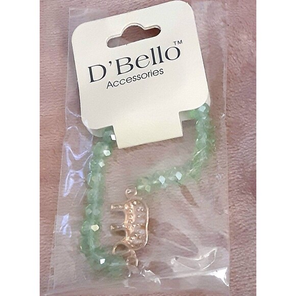 NWT D'Bello clear sea green beaded stretch bracelet elephant charm rhinestones - Picture 1 of 2